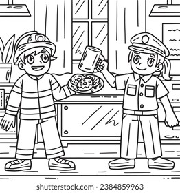 Firefighter and Policewoman Coloring Page for Kids