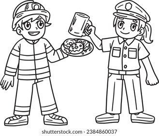 Firefighter and Policewoman Isolated Coloring 