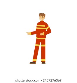 firefighter pose, element of orange clothes while working profession