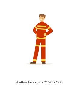 firefighter pose, element of orange clothes while working profession