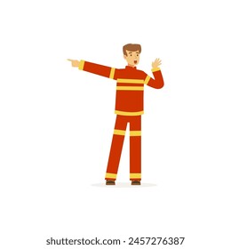 firefighter pose, element of orange clothes while working profession