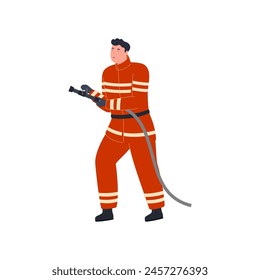 firefighter pose, element of orange clothes while working profession