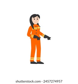 firefighter pose, orange clothing element adult