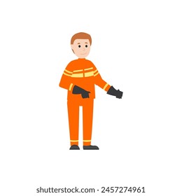 firefighter pose, orange clothing element adult