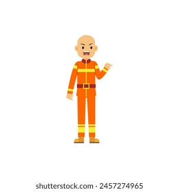 firefighter pose, orange clothing element adult