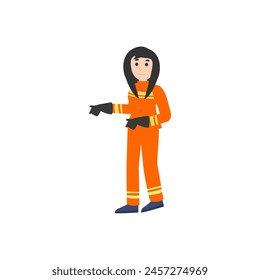 firefighter pose, orange clothing element adult