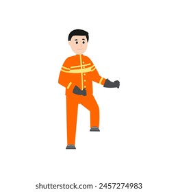 firefighter pose, orange clothing element adult