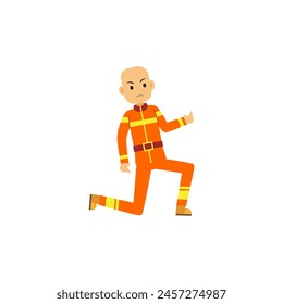 firefighter pose, orange clothing element adult