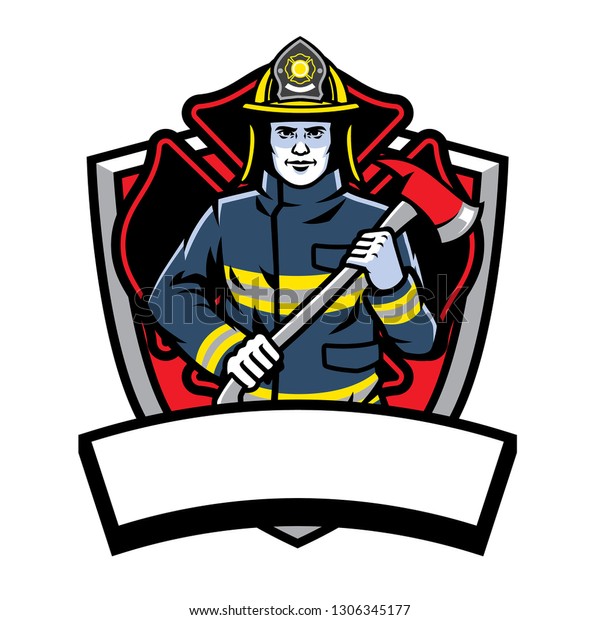 Firefighter Posing Hold Axe Badge Stock Vector (Royalty Free ...