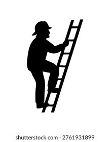 Firefighter preparing for rescue mission or working at height, ascending a ladder