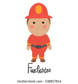 Firefighter profession. Isolated vector cartoon character on white background.