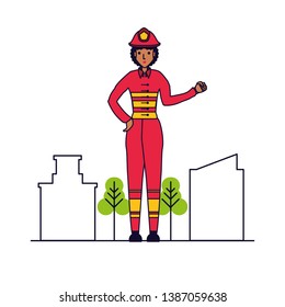 firefighter professional female with cityscape