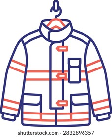 Firefighter protective turnout jacket hanging on a hook