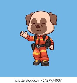 Firefighter Pub Dog Cute Cartoon Illustration