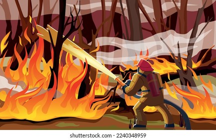 Un bombero enciende un incendio en un bosque, un desastre natural