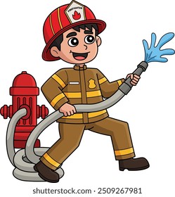 Firefighter Putting Out a Fire Cartoon Clipart