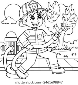 Firefighter Putting Out a Fire Coloring Page 