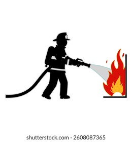 firefighter putting out fire vector silhouette
