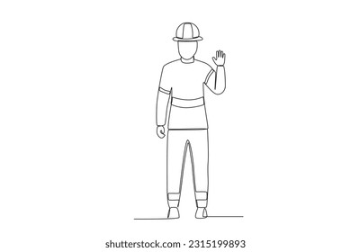 A firefighter raised his hand in greeting. Firefighter one-line drawing