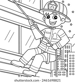 Firefighter Rappelling Coloring Page for Kids