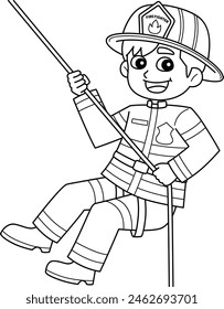 Firefighter Rappelling Isolated Coloring Page 