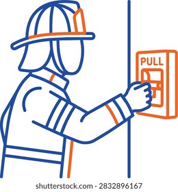 Firefighter reaching to pull a fire alarm station lever
