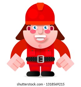 Firefighter Ready To Get Started Vector Illustration On White Background.