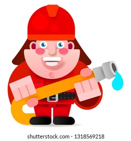 Firefighter Ready To Get Started Vector Illustration On White Background.