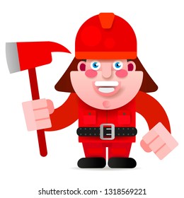Firefighter Ready To Get Started Vector Illustration On White Background.