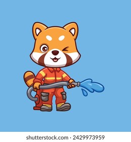 Firefighter Red Panda Cute Cartoon Illustration