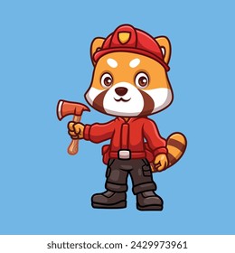 Firefighter Red Panda Cute Cartoon Illustration