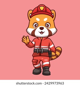 Bombero Panda rojo lindo ilustración de dibujos animados