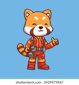 Firefighter Red Panda Cute Cartoon Illustration