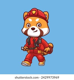 Firefighter Red Panda Cute Cartoon Illustration