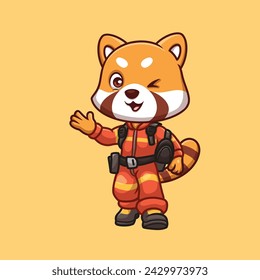 Firefighter Red Panda Cute Cartoon Illustration