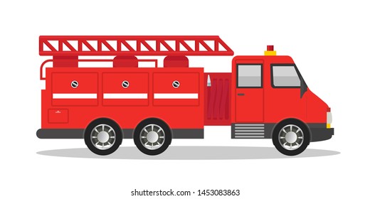 Firefighter red truck flat vector illustration. Firefighting machine, professional equipment isolated clipart on white background. Fireman emergency, rescuer service car design element