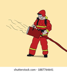 Firefighter in red uniform fighting with the fire