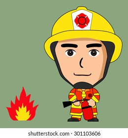 Firefighter and rescue with fire and fire extinguishing, vector
