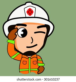 Firefighter and rescue show sign respect and happy, vector