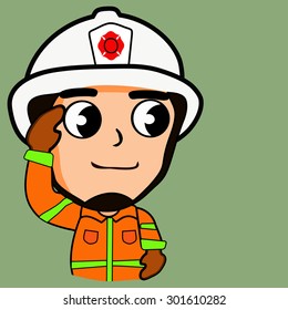 Firefighter and rescue show sign respect and happy, vector