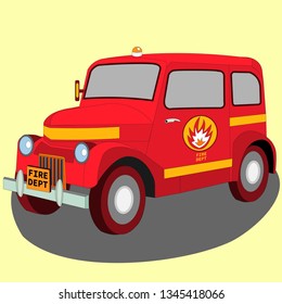 Firefighter retro car. Isometric 3D view of classic vehicle. Vintage model of garage restoration. Graphic art isolated auto