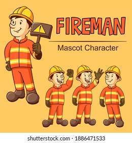 firefighter retro four set mascot character with different