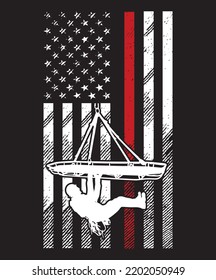 firefighter rope rescue with USA flag vector, Rope rescue t shirt design 