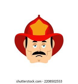 Feuerwehrmann traurige Emoji Gesicht Avatar. Feuerwehrleute traurige Emotionen. Mann düster