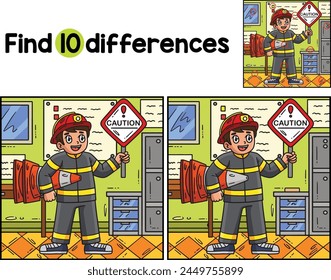 Firefighter with Safety Sign Find The Differences
