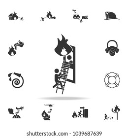 Firefighter save from a fire icon. Detailed set icons of firefighter element icons. Premium quality graphic design. One of the collection icons for websites, web design, mobile app on white background