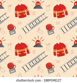 Firefighter Seamless Pattern with Fire Siren, Ladder, Fireman Jacket, and Fire Alarm. You can use this design to create poster, tshirt, pillow, tote bag, pouch, phone case, etc.