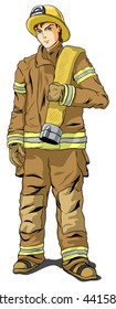 Firefighter in shape on a white background
