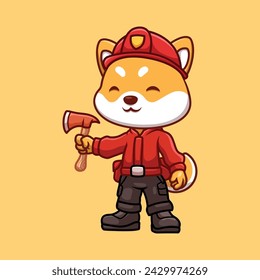 Firefighter Shiba Inu Cute Cartoon Illustration