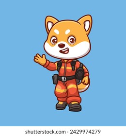 Firefighter Shiba Inu Cute Cartoon Illustration